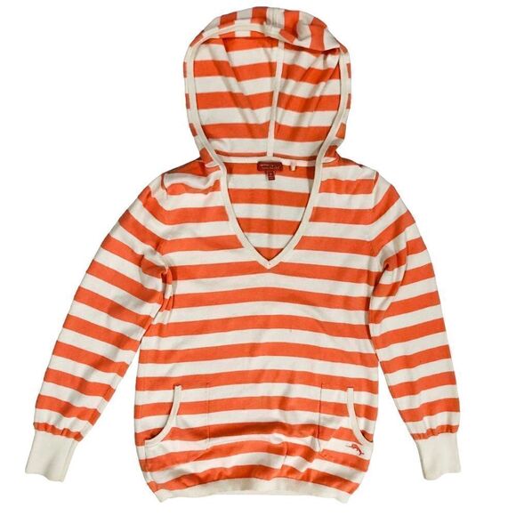 Tommy Bahama Relax Orange Cream Stripes Knitted Hooded Sweatshirt Sz M - Picture 1 of 13